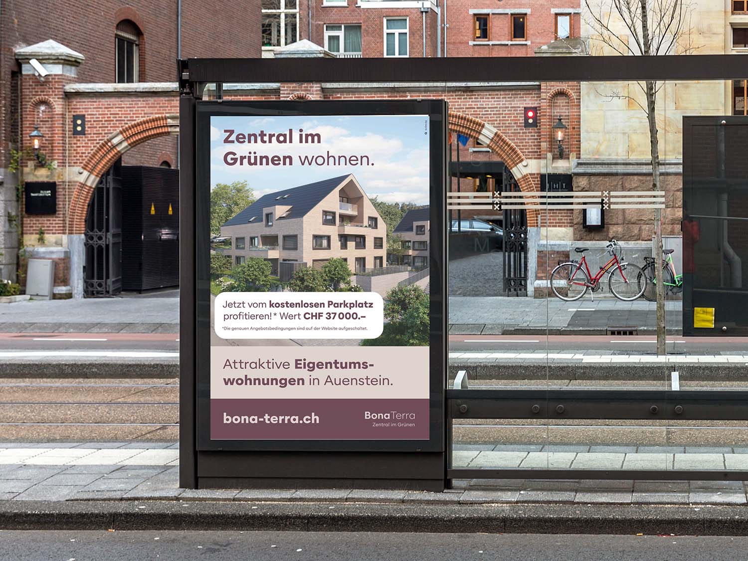 Zentral platziert.